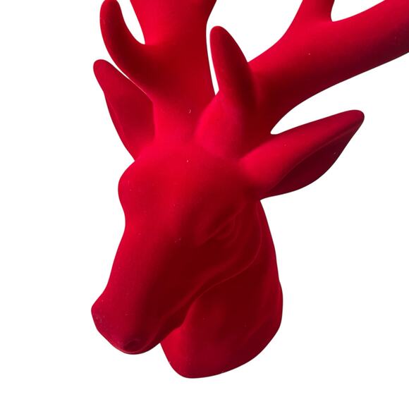 Zodax Red Flocked Stag Deer Head 16in Christmas Holiday Decor New - Picture 3 of 10